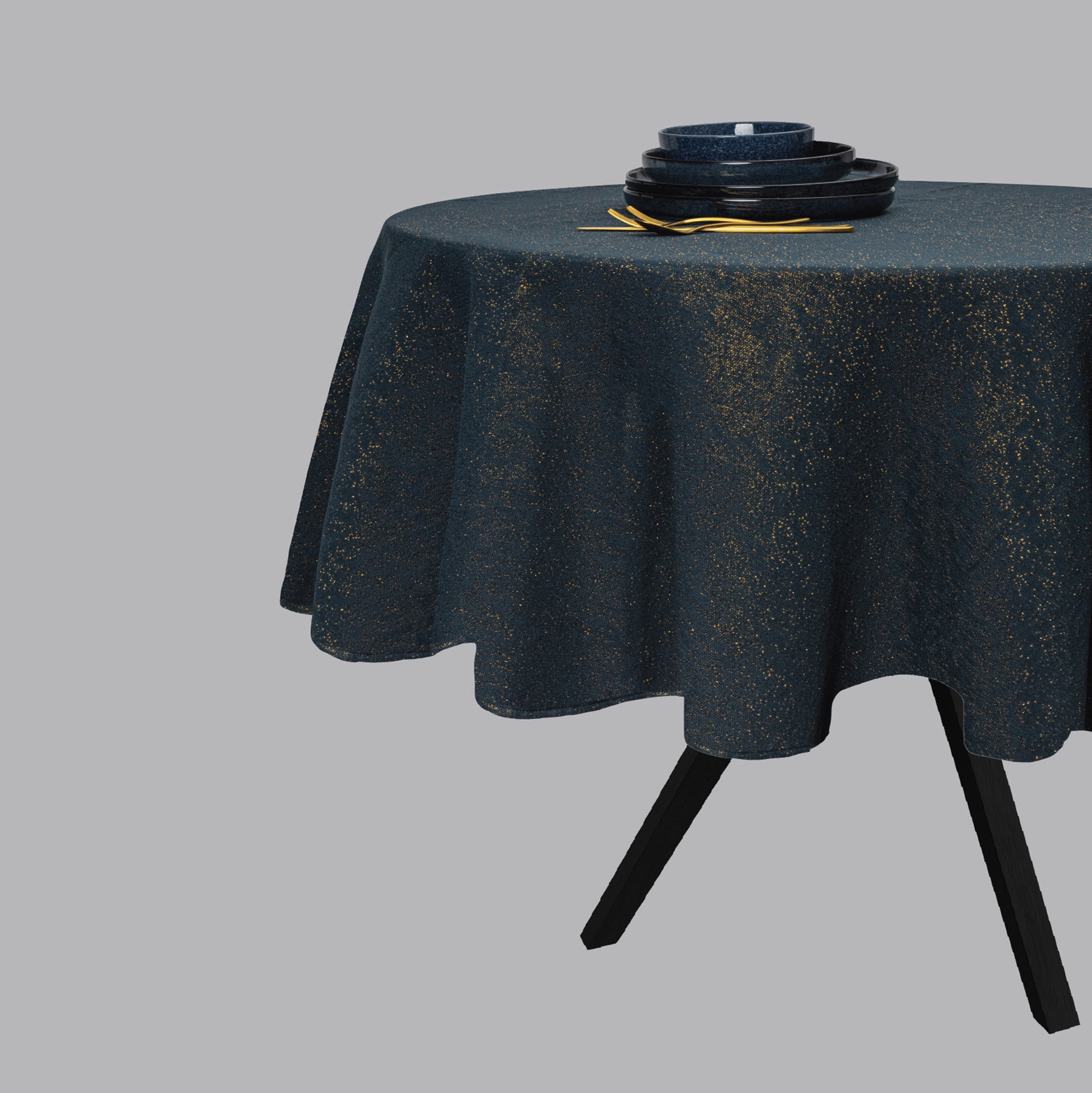 Thyme & Table 70" Round Tablecloth, Navy and Gold Celestial