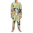 thumbnail image 3 of Masiiu Bluey Print Men's Long-Sleeved Pajama Set, Classic Collar, Button Front, Comfortable Fit, Side Pockets-Small, 3 of 7