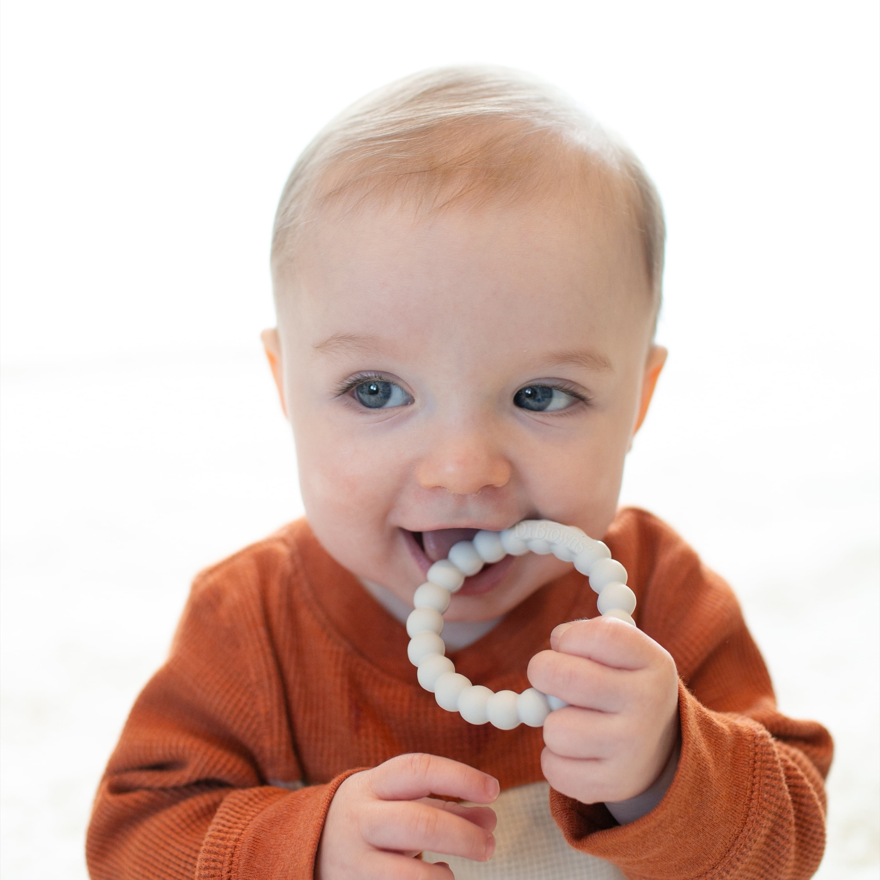 Dr. Brown's Flexees Baby Teether, Beaded Rings, 100% Silicone, Black/Blue/Light-Blue, Infant-Toddler, 3-Pack