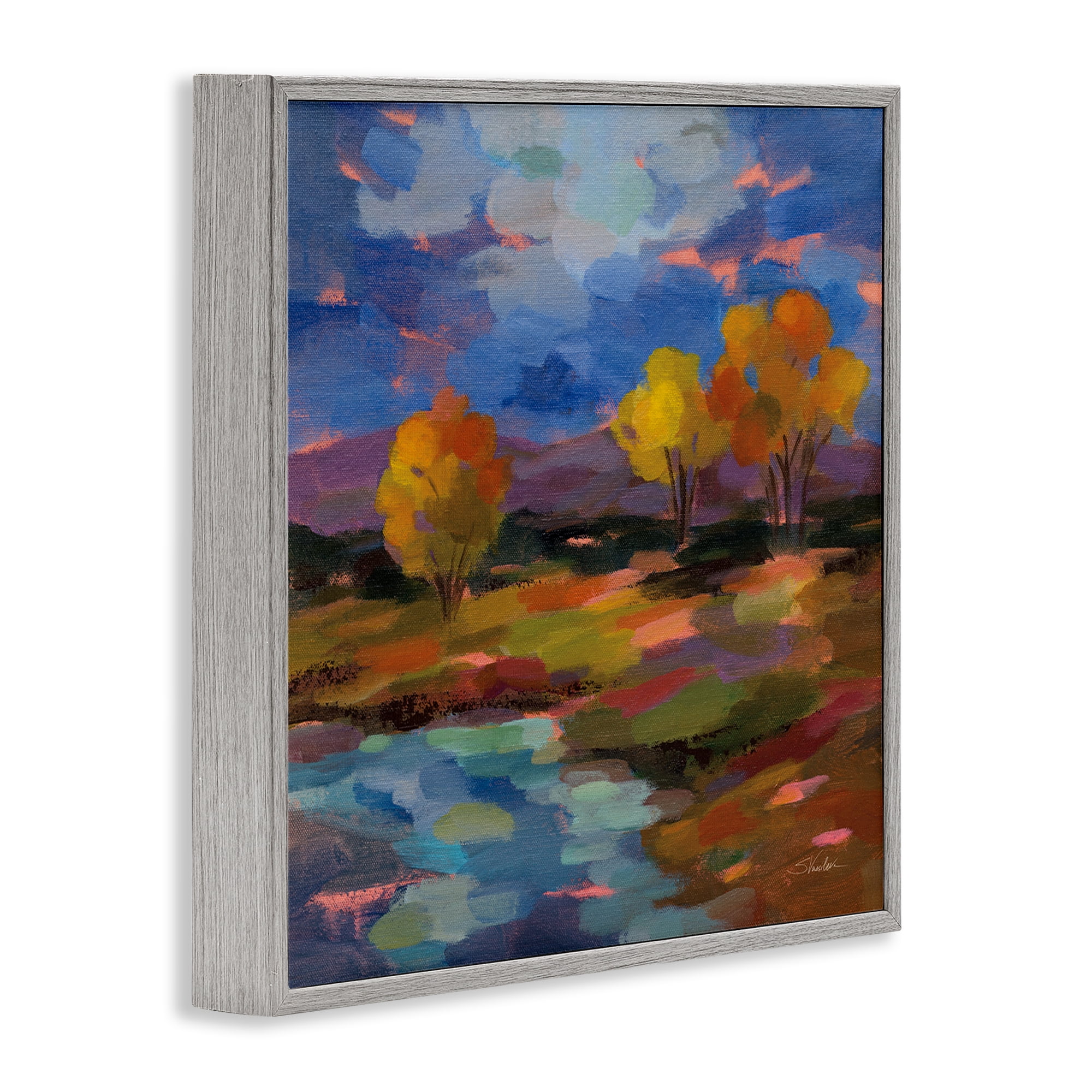 Stupell Industries October Glow Lakeside Reflection Gray Framed Giclee Art, design by Silvia Vassileva