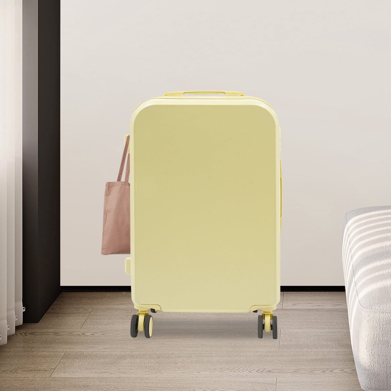 Light Yellow 24 inch Carry On Luggage, Checked Luggage with Cup Holder & Spinner Wheels Carry On Suitcase Airline Approved with USB Interface Lightweight Travel Luggage Suitcase