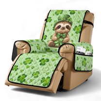 TSOVTHRID Cute Sloth Green Hat Recliner Chair Covers, Non-Slip Recliner Covers for Recliner Chair, Shamrock Heart Print 1 Seat Lazyboy Recliner Covers for Home St. Patrick's Day Decor