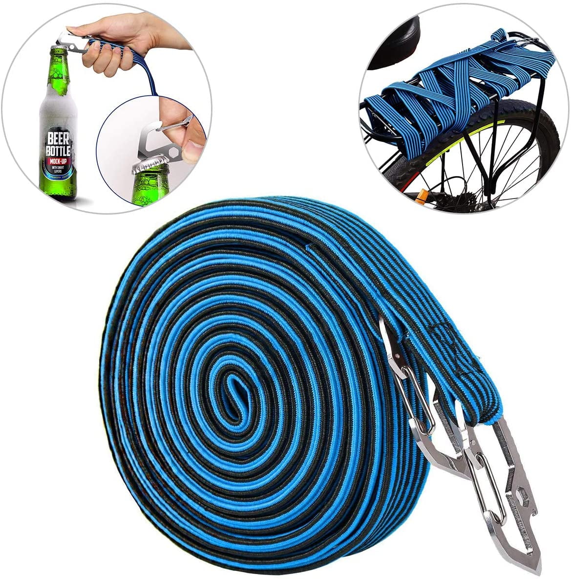 Suitable for Bicycles Electric Cars,2 & 4 Meter ASEOK Elasticated Luggage Rope 2M, Blue Elasticated Bungee Cord,Universal Heavy Duty Elastic Bicycle Rack Strap Bungee Cord with Carbon Steel Hook