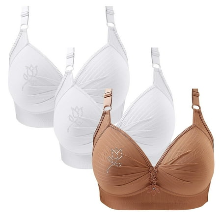 SNOWSONG Push Up Bras for WomenClearance! Wireless Bras Mixed Color 3-Pack Women s Seamless Breathable Lingerie Plus Size Non-Steel Ring Bra Bras for Women Comfy Bras for Women Khaki 42