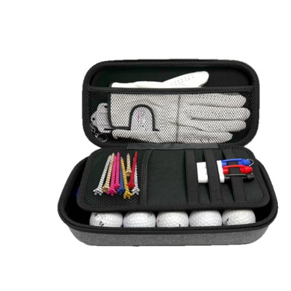 Golf Ball Storage Bag, 10.8 x 5.3 x 3.1 in Protective Hard Shell Golf Accessories Organizer with Dual-Sided Dividers, Elastic Straps