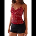 thumbnail image 2 of Camisola Sin Mangas con Cuello en V, Lentejuelas y Diamantes de Imitación Brillantes para Mujer, Top Corto de Verano con Espalda Abierta para Fiesta y Club Rojo M, 2 of 6