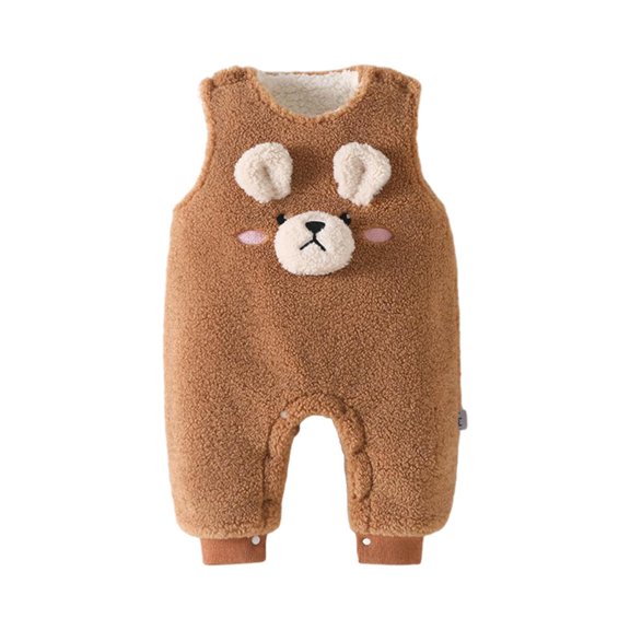 VERUGU Baby Girl Romper Fall Winter Plus Velvet Children Jumpsuit Casual Warm Cotton Clothes Cute Print Thickened Toddler Onesie Coffee 12M