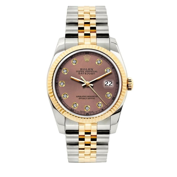 Pre-Owned Rolex Datejust 36MM 16233 Everose Diamond Dial Fluted Bezel Two Tone Yellow Gold Jubilee Bracelet