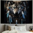 thumbnail image 2 of BCIIG Native American Wolf Dream Catcher Wall Tapestry Hanging Poster Cotton Lines Wall Art Painting with Tassels and Wooden Hanging Rod 50x40inch, 2 of 6