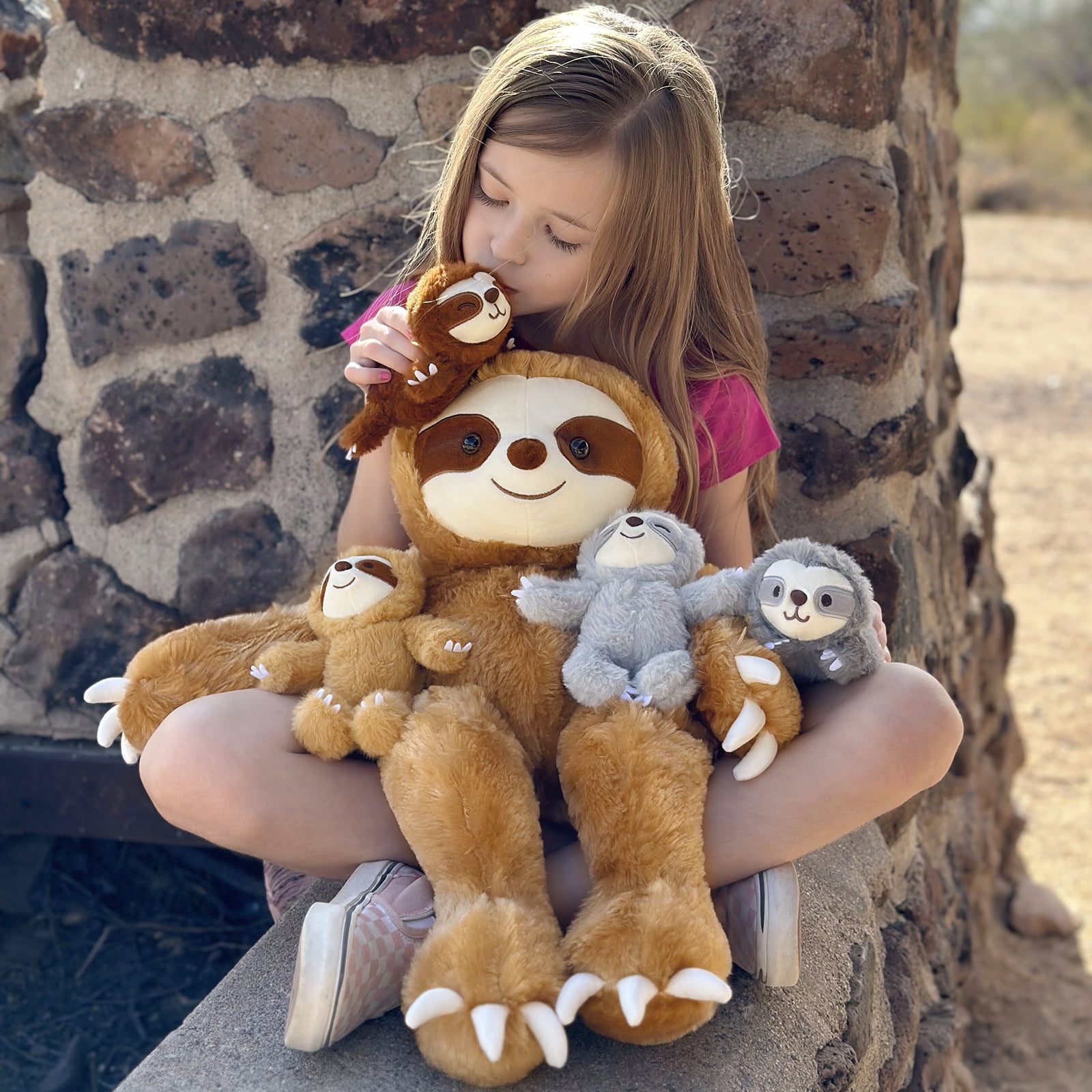Muiteiur 5 Pcs Sloth Stuffed Animal 23'' Sloth Plush with 4 Babies Plush Toy