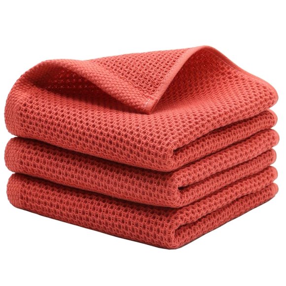 Mia'sDream Serviette en Coton pour Main Visage Tête, Tissage Gaufré, Torchon de Cuisine, Serviettes de Bain Douces et Absorbantes, Serviette de Gym pour Invités, 13 Pouces x 28 Pouces, Lot de 3 (Rouge Brique)