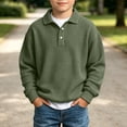 thumbnail image 3 of BXJX Boys Button Sweatshirts Size 8 T, Waffle Knit School Long Sleeve Lapel Collar Pullover Tops Army Green, 3 of 10