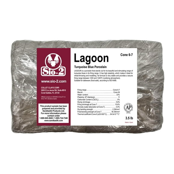 SIO-2 Lagoon Turquoise Blue Ceramic Pottery Clay | 3.5 lb, Cone 6-7 | High Fire Kiln-Fired Clay For Wheel-Throwing, Hand Building, Modelling - Create Ceramics and Sculpted Artwork, Ready-To-Use