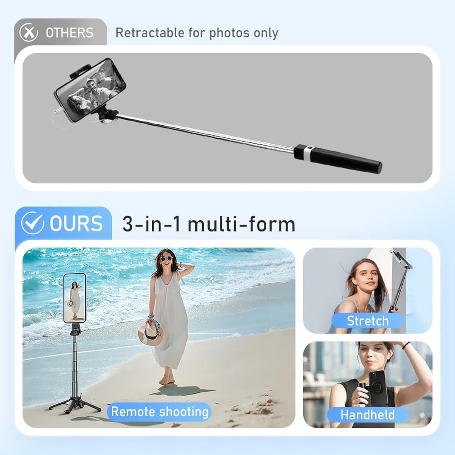4-in-1 Multifunctional 360° Rotation Magnetic Selfie Stick, 360° Rotation Phone Tripod with Wireless Remote, Portable Extendable Mag Tripod, Phone Stand for Video Recording or Vlogging