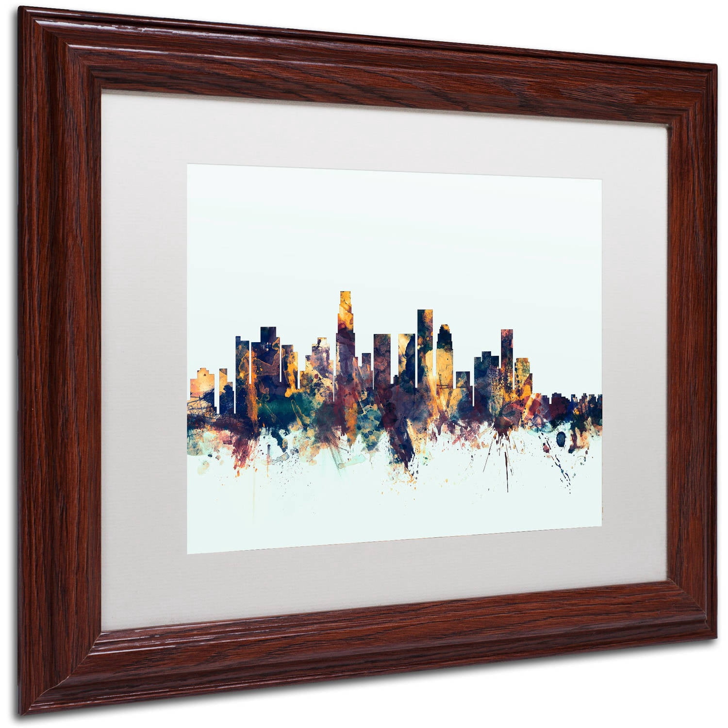 Trademark Fine Art "Los Angeles CA Skyline Blue" Canvas Art by Michael Tompsett, White Matte, Wood Frame