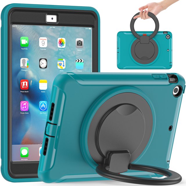 Case de tabletas para iPad Mini 1/2/3, cubierta protectora a prueba de golpes de servicio pesado con soporte giratorio de 360 grados Ikkle iPad mini 1/2/3