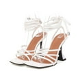 thumbnail image 2 of Mepaouo Womens Lace up Heels Square Open Toe Strappy Straps Ankle Wrap Stiletto High Heel Sandals(White,6.5), 2 of 5