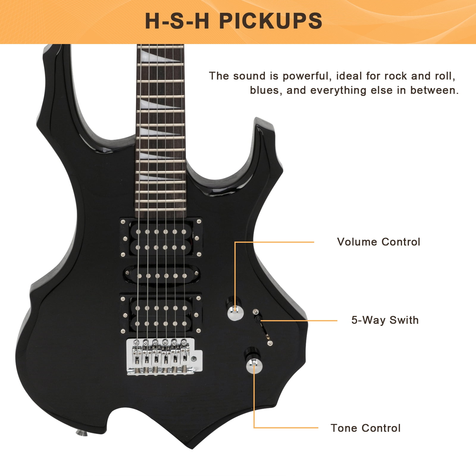 GLARRY Electric Guitar with Bag Beginner Burning Fire Style Black