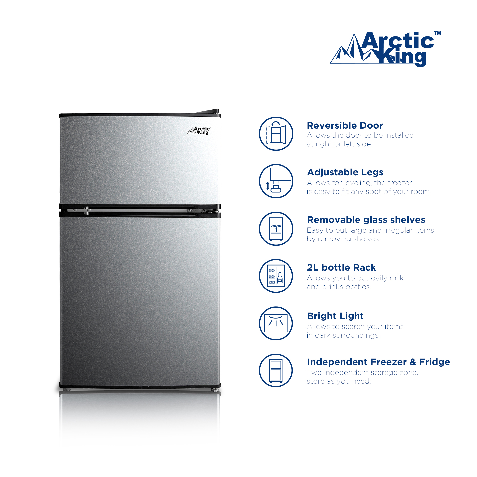 Arctic King 3.2 Cu ft Two Door Mini Fridge with Freezer, Stainless Steel, E-Star, ARM32D5ASL - image 10 of 21