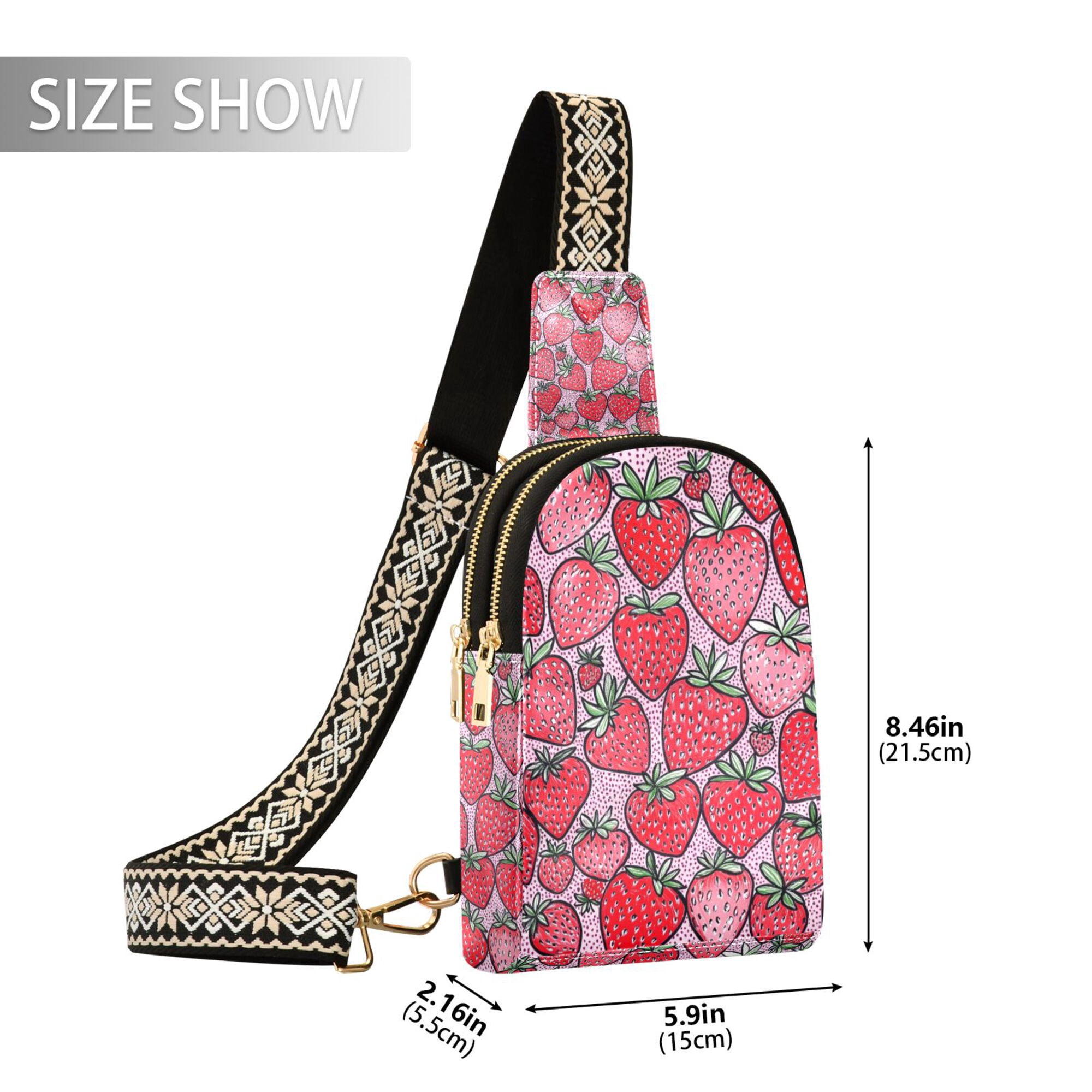 FORMRS Womens Crossbody Sling Bag Travel Daypack Shoulder Chest Backpack, Sweet Strawberry
