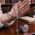 thumbnail image 5 of Black Rosary for Men, Black Cross Necklace, Rosary Necklace for Men, Black Obsidian Bead Necklace, Long Cross Pendant, Neutral Communion Prayer Necklace, 5 of 6