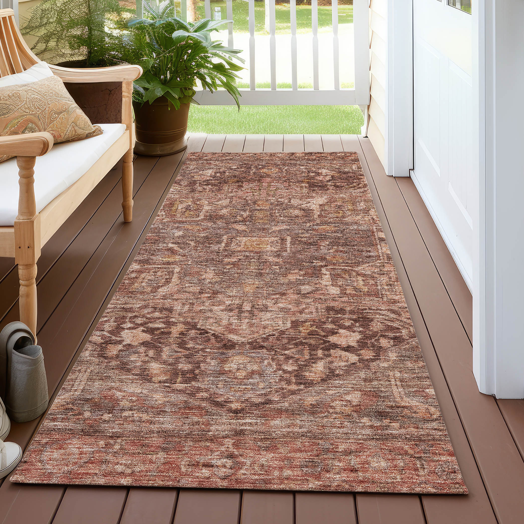 Addison Rugs Chantille Indoor/Outdoor Transitional Geometric, Abstract Burgundy Washable Runner Rug, 2'3" x 7'6"