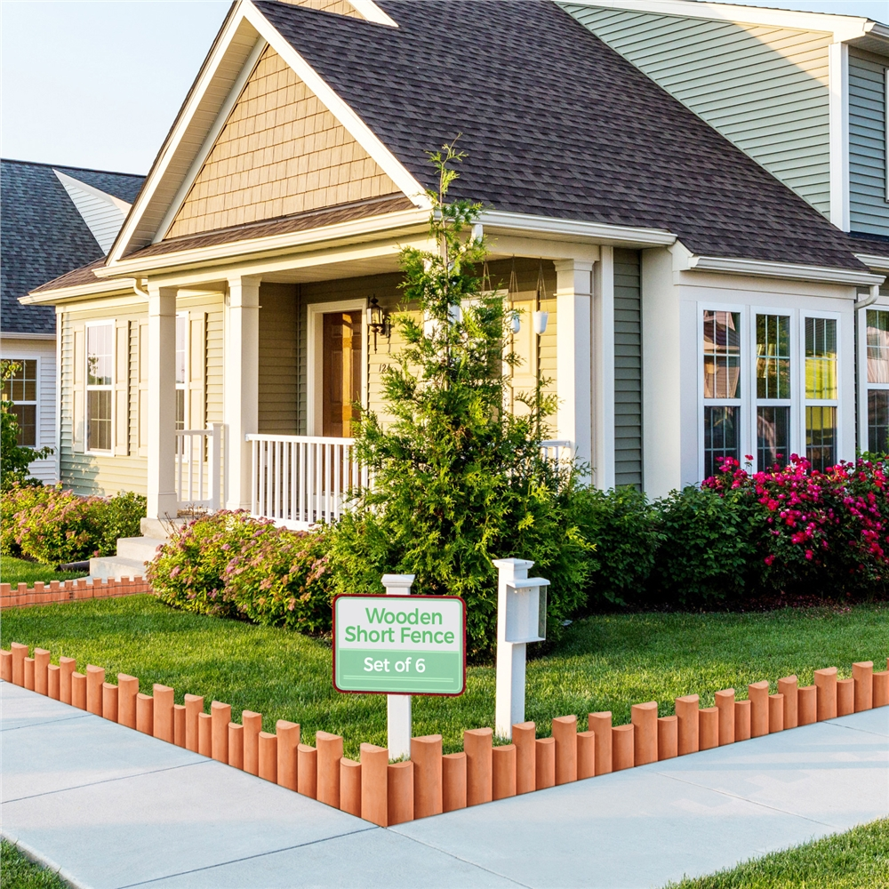 Renwick Outdoor Wooden Short Fences Garden Log Rolls,Set of 6,Brown
