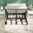 thumbnail image 4 of Amolife Queen Size Lift Up Storage Bed Frame, Velvet Upholstered Platform Bed with Adjustable Headboard, No Box Spring Needed, Cream White, 4 of 13