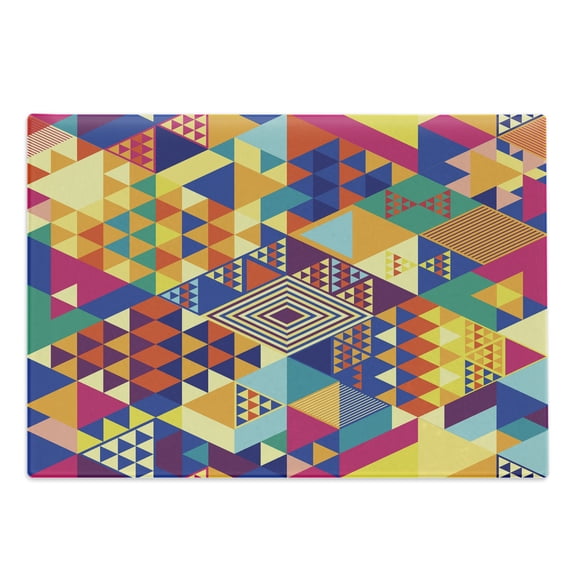 Colorful Cutting Board, Random Triangles Vibrant Composition Geometrical Modern Design, Decorative Tempered Glass Cutting and Serving Board, Large Size, Multicolor, by Ambesonne