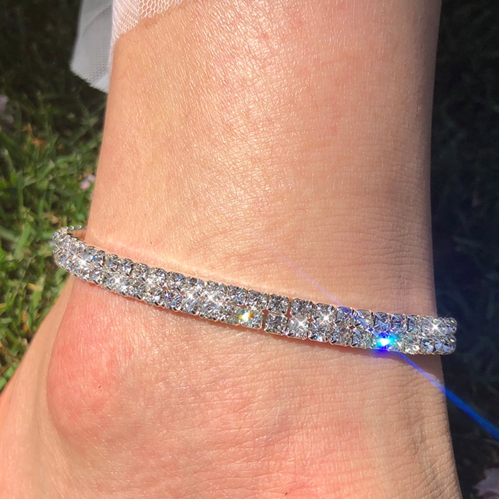Silver Crystal Diamonte Bling Anklet Ankle Bracelet Luxury Boutique New Wedding 