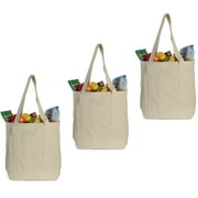 Earthwise Reusable Grocery Bags X-Large 100% Cotton Canvas Shopping Beach Cloth Tote (3 Pack)