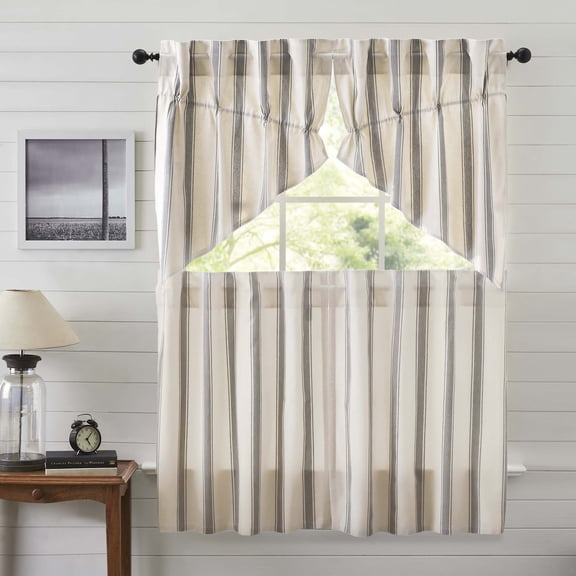 VHC Brands Grace 3 PC Creme Curtain Set (1 Valance 16x72 and 2 Tier 36x36)