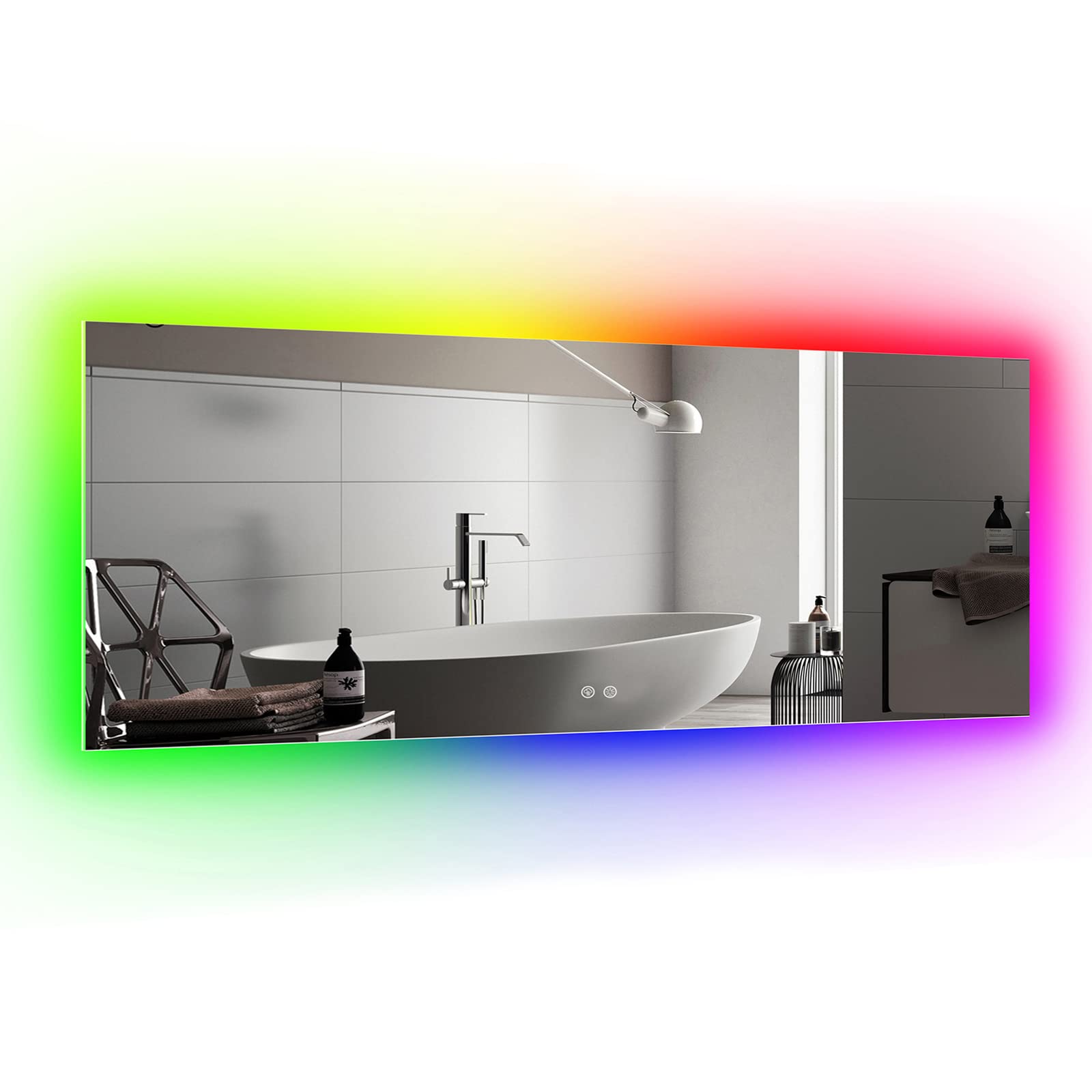 LED Bathroom Mirror 60 x 36 RGB Color Changing Mirror with Dimmable