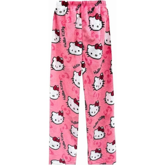 HelloKitty Anime Pajamas Pants Women Cartoon Family Christmas Halloween Pajama Pants Kawaii Flannel Pajama Pants Black and Pink