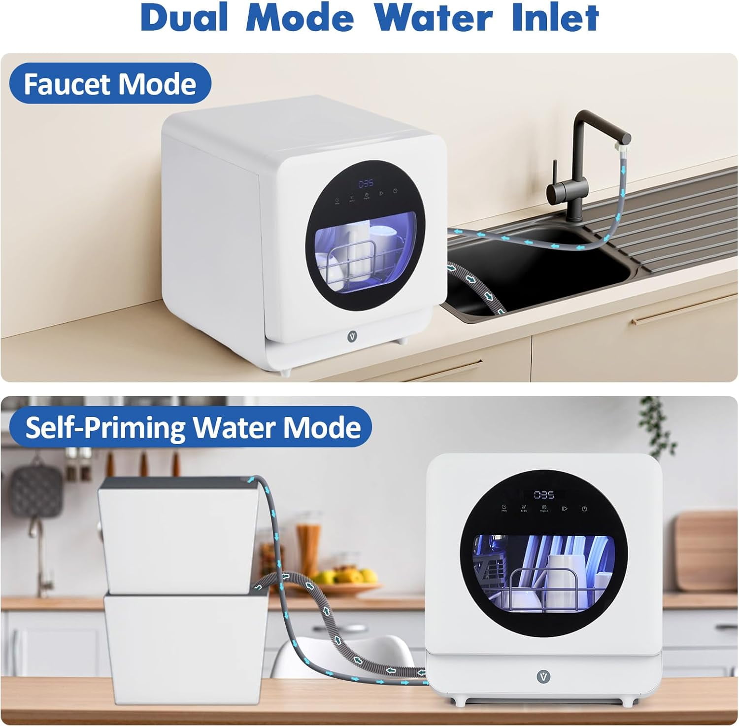 NEILA Dishwasher Countertop Compact Portable Dishwasher with Faucet & Self-Priming Water Modes - 6 Programs Ideal for RV & Apartments, No Hookup Needed