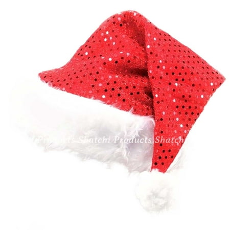 Deluxe Santa Father Christmas Hat with Sequin Fancy Dress Costume Party Dress