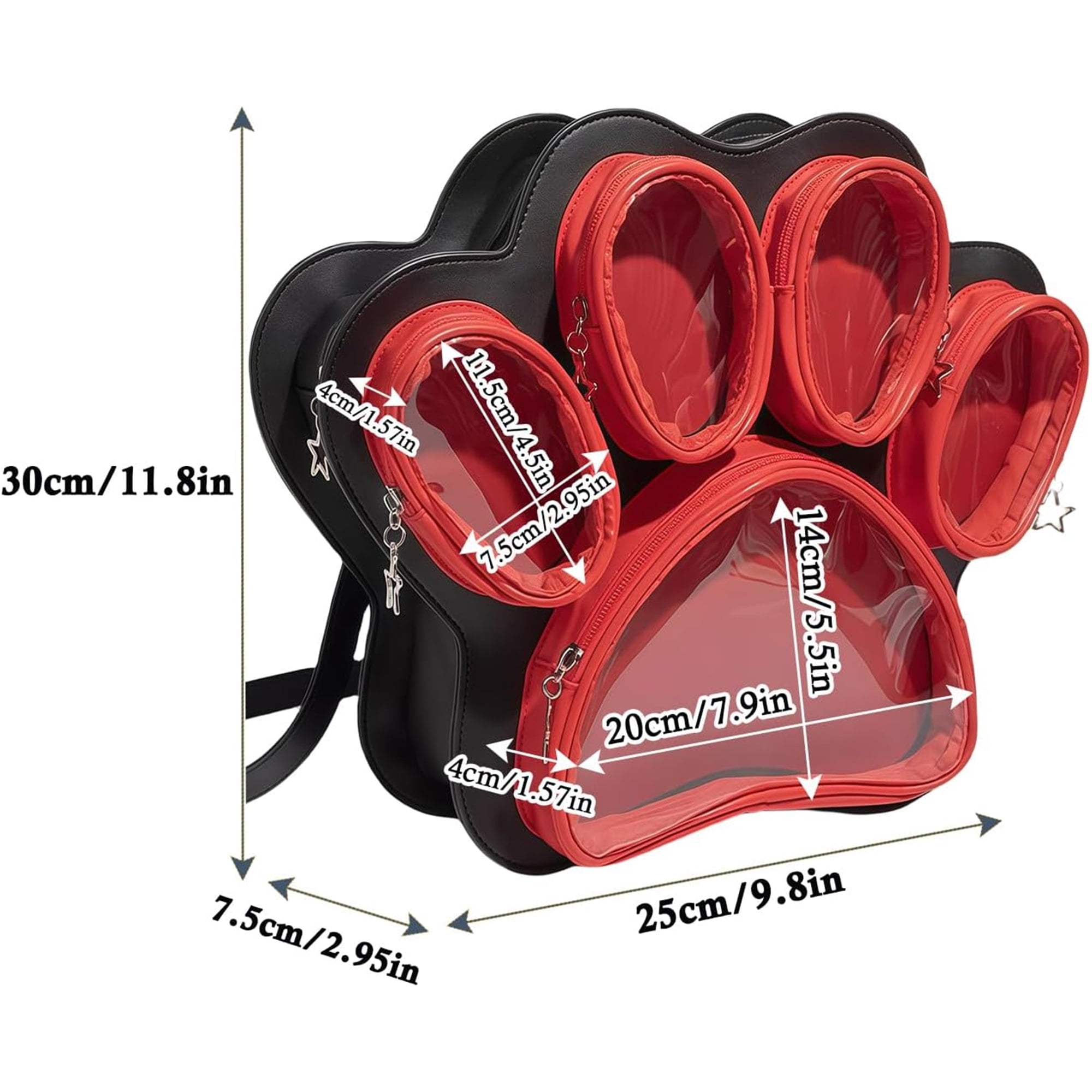 SQDWYGUO Cat Paw Ita Bag Kawaii Cute Backpack Ita Display Backpack with Clear Pocket Pretty Aesthetic Crossbody Shoulder Bag,Red