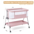 thumbnail image 5 of ANGELBLISS Flat Bedside Bassinet with Storage Basket, Easy Folding Portable Crib with Wheels, Included Breathable Mesh, Cozy Mattress(Pale Pink)(0-6 months), 5 of 8