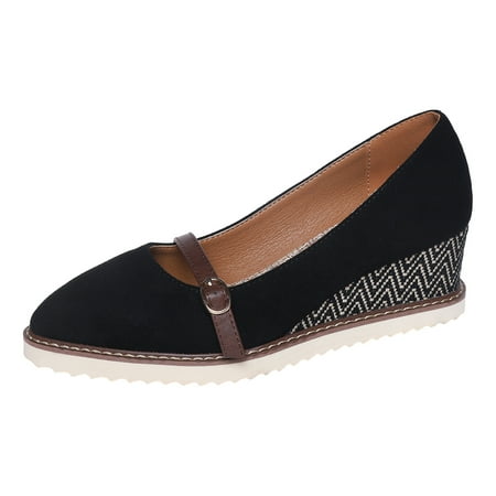 

B91xZ Women s Comfort Elastic Ankle Strap Shoes Espadrilles Wedge Sandals (Black 7)