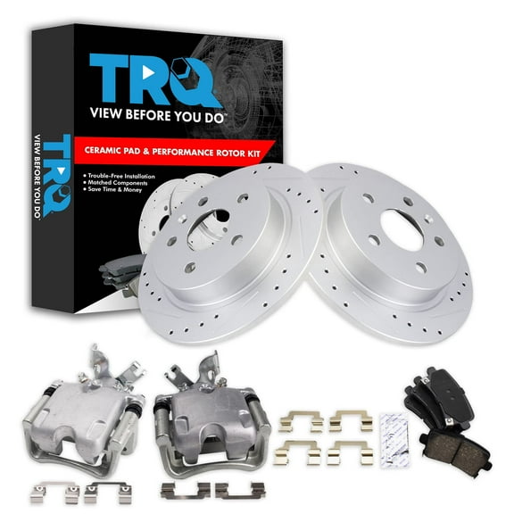 TRQ Rear Performance Brake Pad & Rotor Kit Brake Caliper Brake Pads Brake Rotors Set Ceramic Solid Premium G-Coated Fits Select 2013-2016 Buick LaCrosse 2011-2016 Regal 2013 Chevrolet Malibu