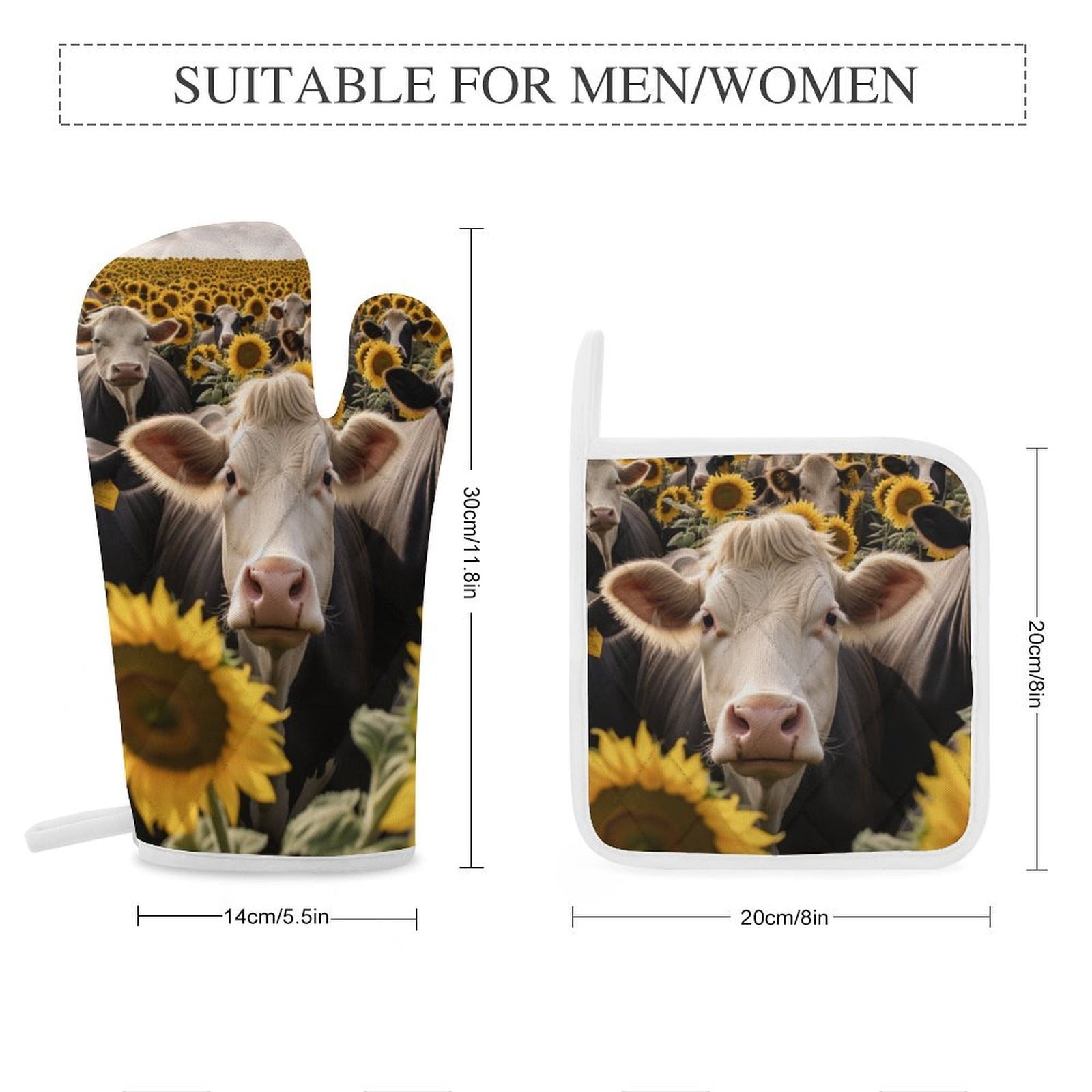Farm Cows Oven And Pot Holders Sets, Heat Resistant Pads Kitchen Decor for Cooking Baking BBQ Grilling, Christmas Kitchen Gifts