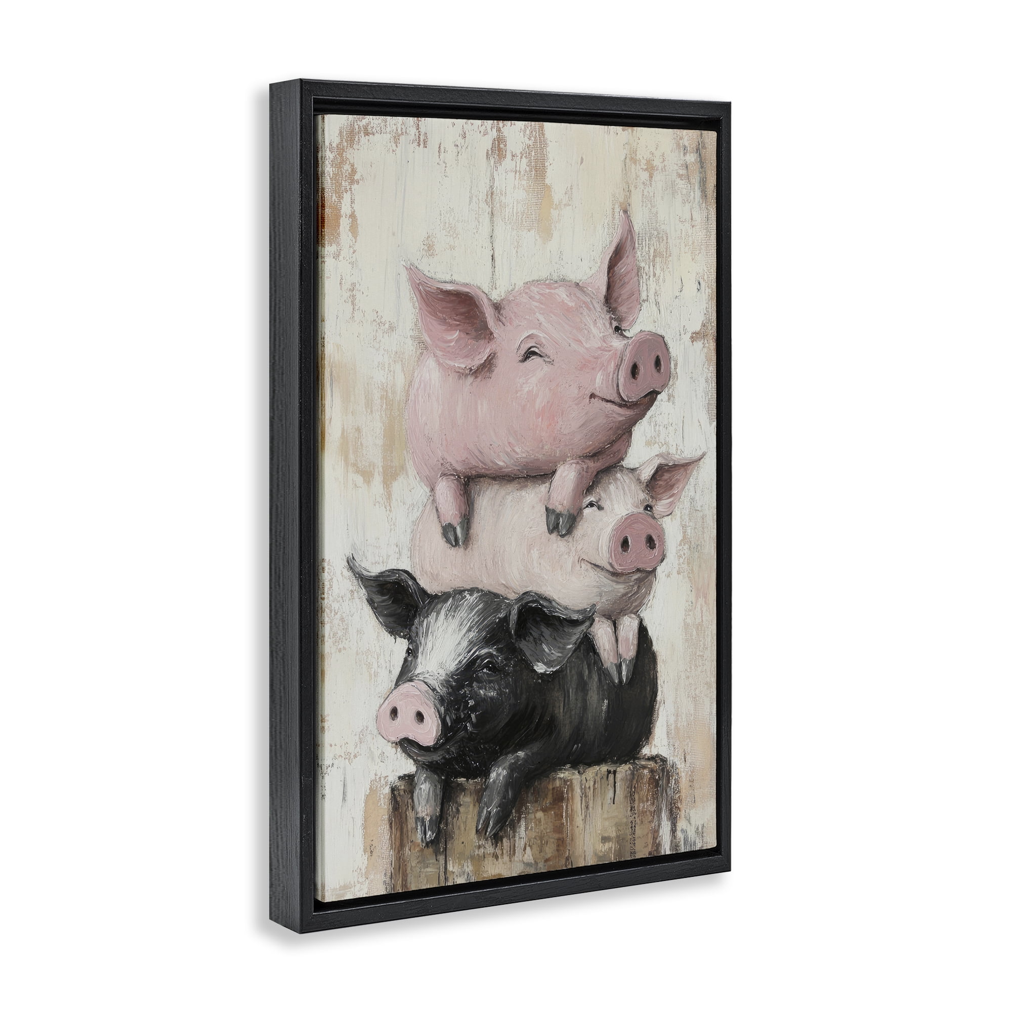 Stupell Industries Pig & Piglet Pile Black Framed Floater Canvas Wall Art, design by Tina LeCour