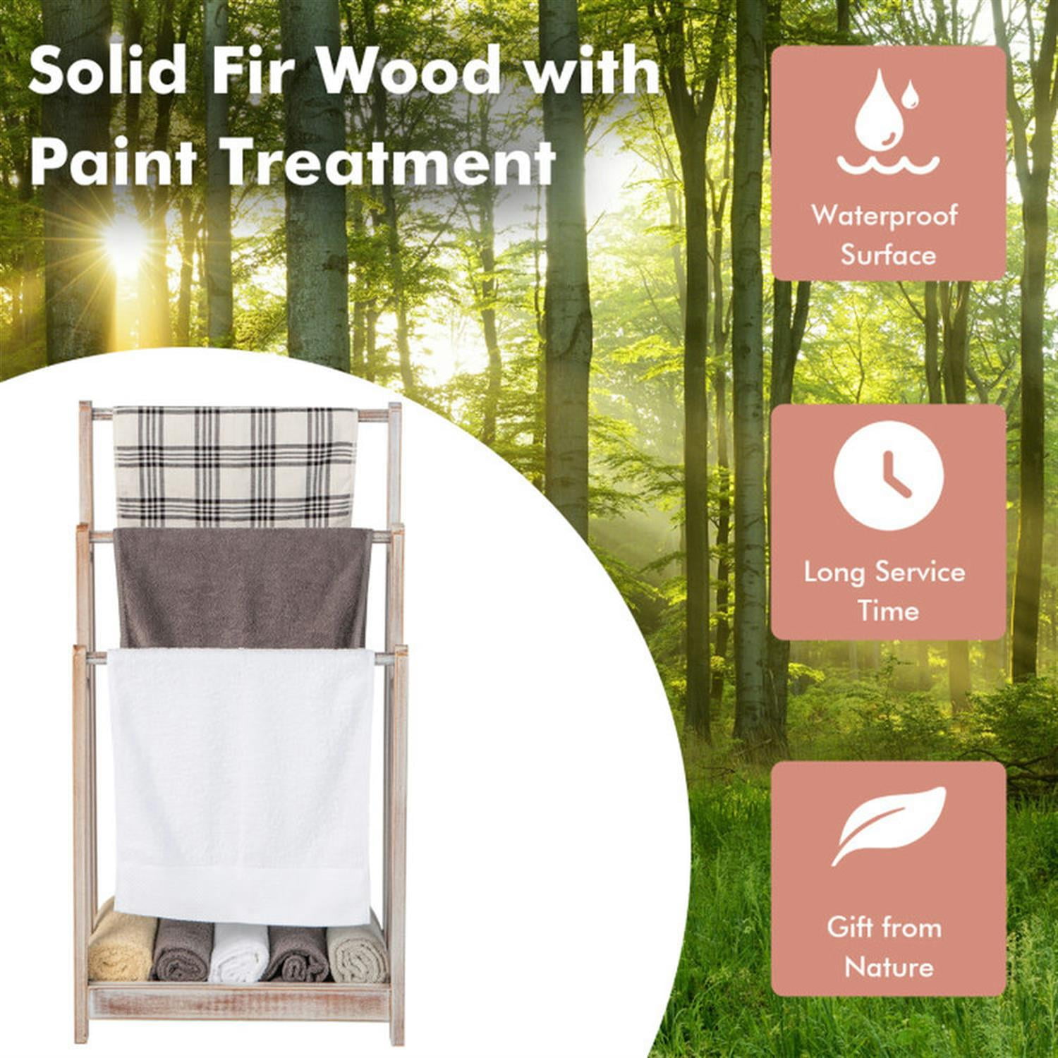 Demi Bonn Free Standing Towel Rack for Bathroom, 3-Bar Blanket Rack with Bottom Storage Shelf, Blanket Holder, Drying and Display Rack, Beige