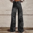 thumbnail image 2 of Tnhcen Women's Floral Print Denim Look Casual Pants, High Waisted Straight Leg Jeans with Button & Zipper, 100% Polyester Twill Loose Fit Trousers S-5XL, 2 of 6