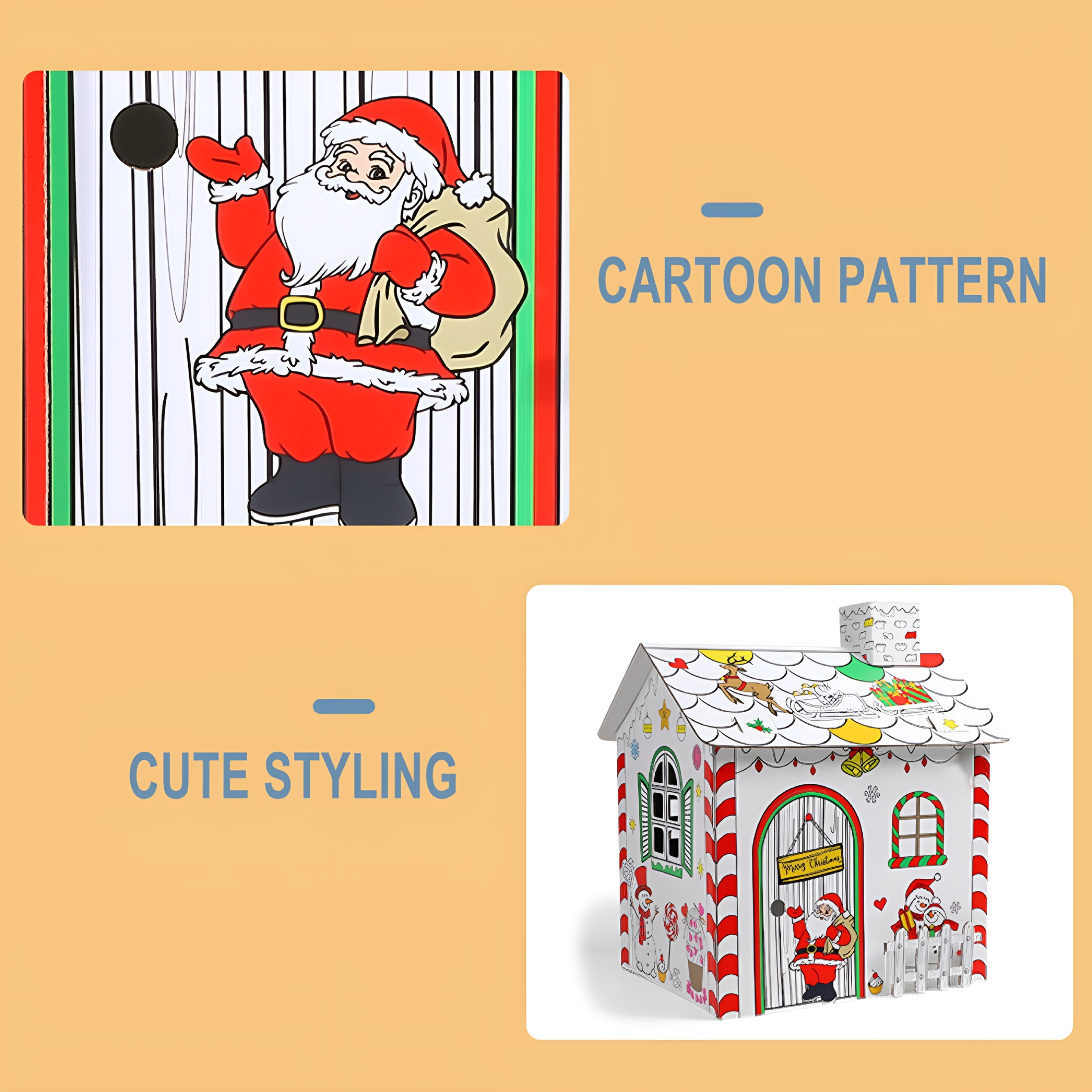 BESTSKY 2026 New Diy Christmas Playhouse Coloring Cardboard House 3D Foldable Graffiti Craft Fortress Kids Drawing Activity Kit Creative Holiday Art Toy Cardboard House to Color for Kids
