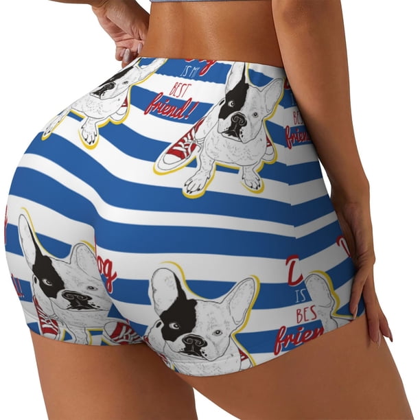 Balery Bulldog Friend Pantalones cortos de entrenamiento estampados para mujer, sin costuras, ajustados, para gimnasio, yoga, correr, deportes, ejercicio activo, fitness.-XX-Large