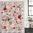 thumbnail image 4 of Small Stall Shower Curtain 36x72 Inch Narrow Half Size Pink Flowers Bath Curtains Bathroom Decor, Spring Farmhouse Floral Leaves Vintage Waterproof Fabric Shower Curtain Set with Hooks 36 Inch, 4 of 7