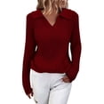 thumbnail image 1 of Top de Manga Larga Gibobby Ropa de moda Mujer Suéter Casual Color sólido Vino XL, 1 of 5