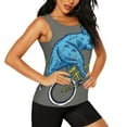 thumbnail image 2 of Gukieu Fun Riding Dinosaur Print Women's Quick-drying Fitness Vest, Round Neck Sleeveless Fitness T-shirt, Suitable for Yoga, Sports-XX-Large, 2 of 7