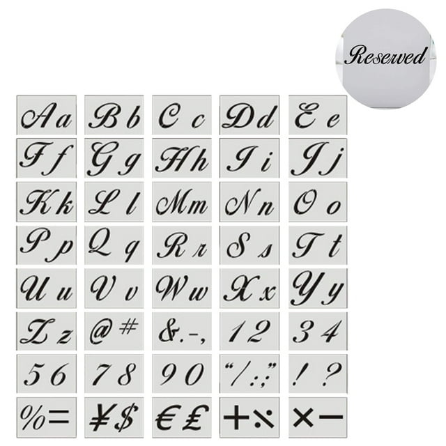 Juego de 40 plantillas de letras lindas para niños: plantillas de plástico reutilizables para manualidades con números y signos: plantillas del alfabeto con fuente de caligrafía, letras mayúsculas y